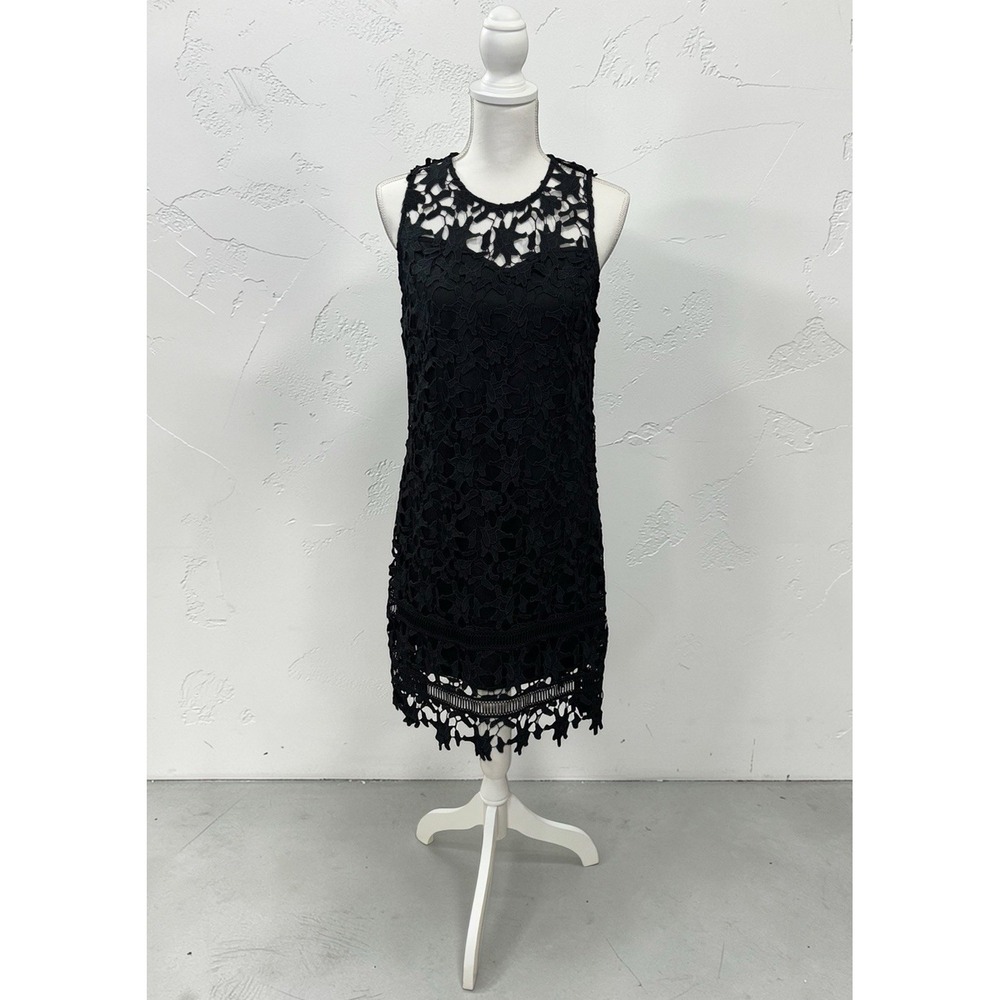 Francesca's Black M Crochet Lace‎ Dress Sleeveless Mini Sheath Lined Cocktail
